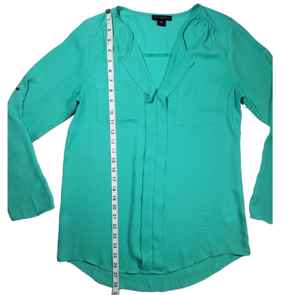 Metaphor Pullover Long Sleeve Teal Green Blouse Size Small - Picture 5 of 10